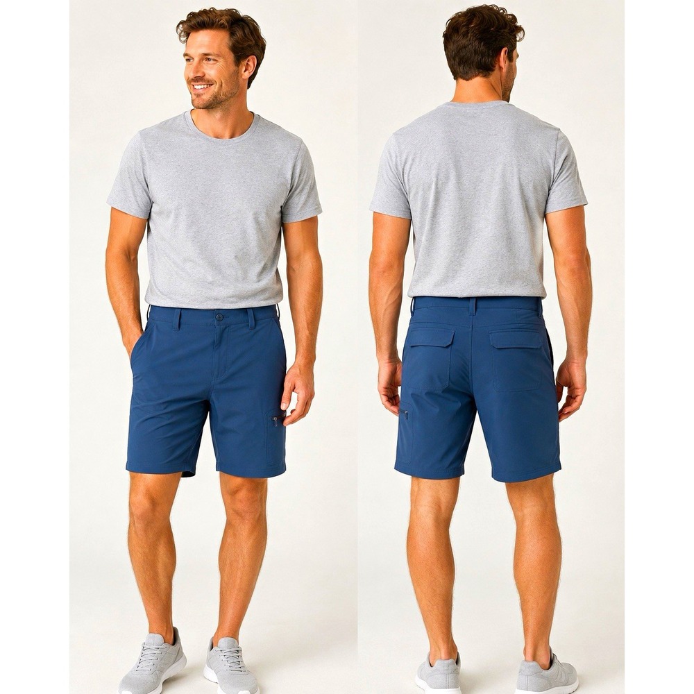 Huk Men's Blue Chino Flat Front Zip Shorts 10" Inseam Size L